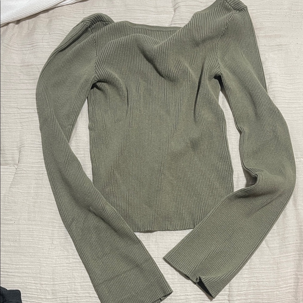 H&M Olive Ribbed Long Sleeve Top